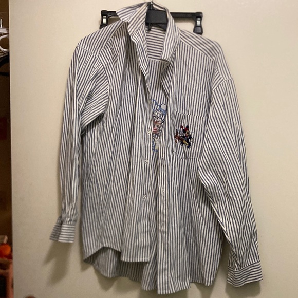 Donaldson Vintage Disney Mickey Mouse Blue and White Striped Button Down Size L - Picture 1 of 6